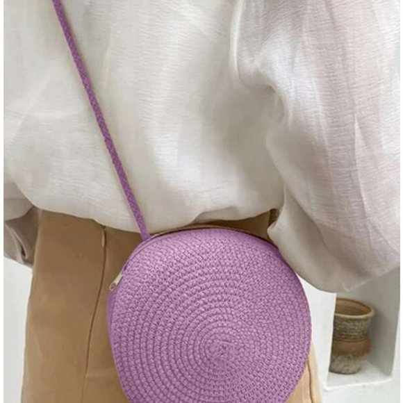Purple  Mini Minimalist Straw Bag - Picture 1 of 4
